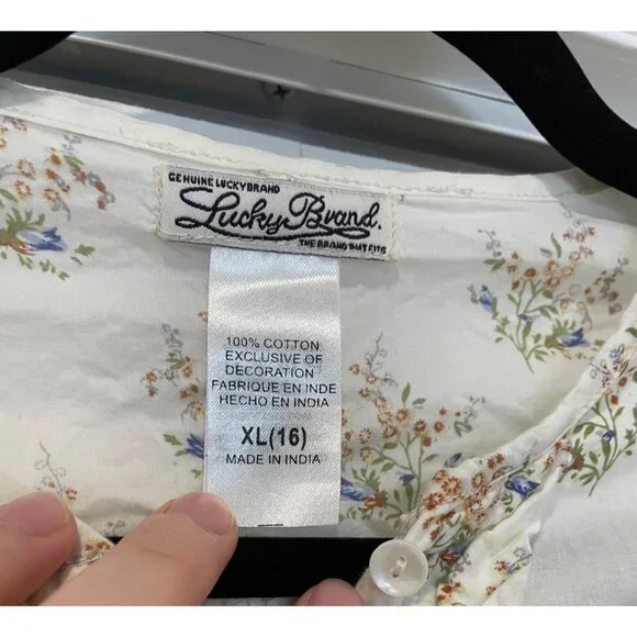 Lucky Brand Girls Floral Button Up Top Size XL (16) Bell Sleeves Ruffles Dainty - Picture 8 of 12